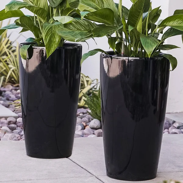 17x22 2pk Plastic Nested Self Watering Planter Pot Black - Xbrand
