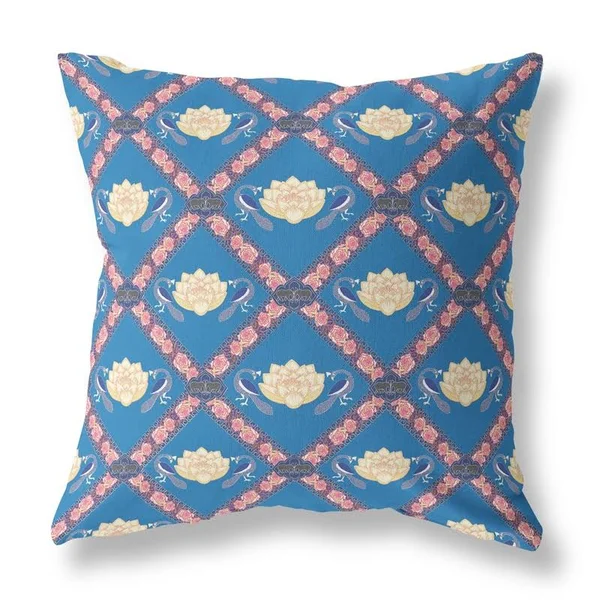 Lotus Peacock Rose Broadcloth Zippered Pillow Blue Yellow Pink 26x22x26x22