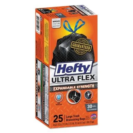 Hefty Ultra Flex Waste Bags - 30 gal, 1.05 mil, 6 inch x 2.1 inch, Black, 150/Carton - Rfpe80627, Size: One Size