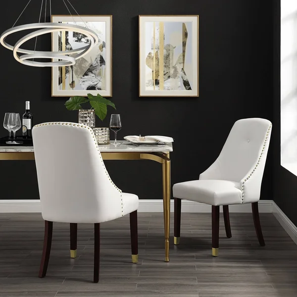 Inspired Home piers Leather PU or Velvet Dining Chair Single Tuft (Set of 2) Light Grey/Silver Chrome Finish Velvet