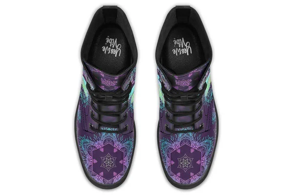 Dragonfly Mandala Boots, Purple and Blue Boots, YesWeVibe Men's Boots, Black Sole, US 13, EU48