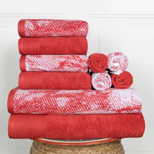 Superior Super Soft, Luxurious 100% Cotton Marble Effect 10-Piece Towel Set