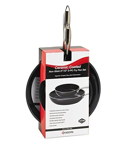 Kyocera 8in & 12in Ceramic Coated Nonstick 2 Piece Fry Pan Set, Black