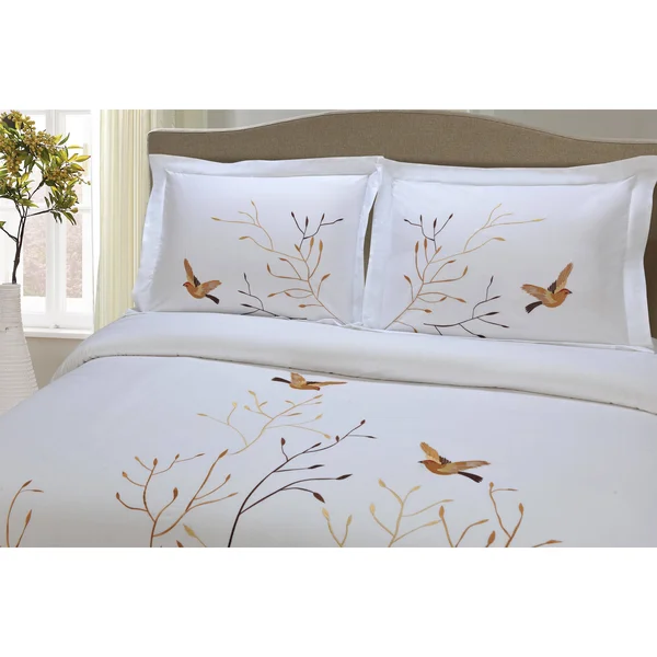 Superior Swallow 3-piece Embroidered Cotton Duvet Cover Set - King/California King - Brown