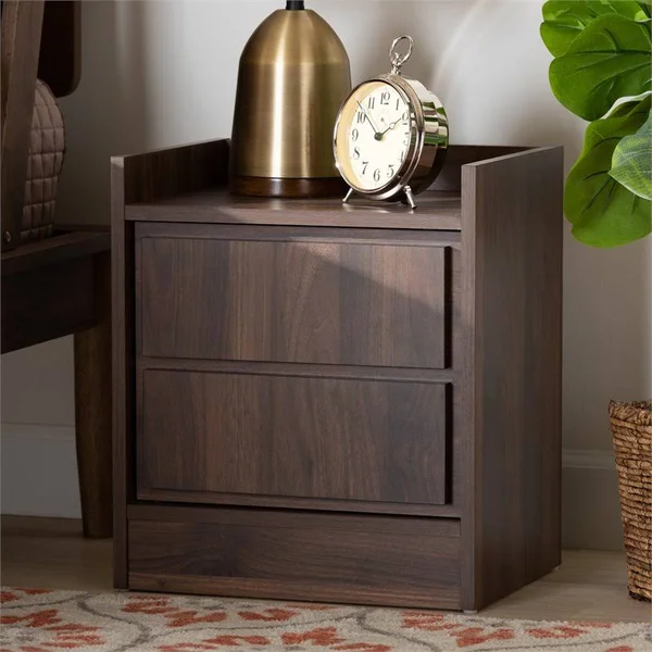 Bowery Hill Contemporary Walnut Browned Wood 2-Drawer Nightstand