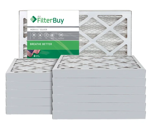Filterbuy 15x30x2 Air Filter MERV 8 - Pleated HVAC AC Furnace Filters (12-Pack, Silver)