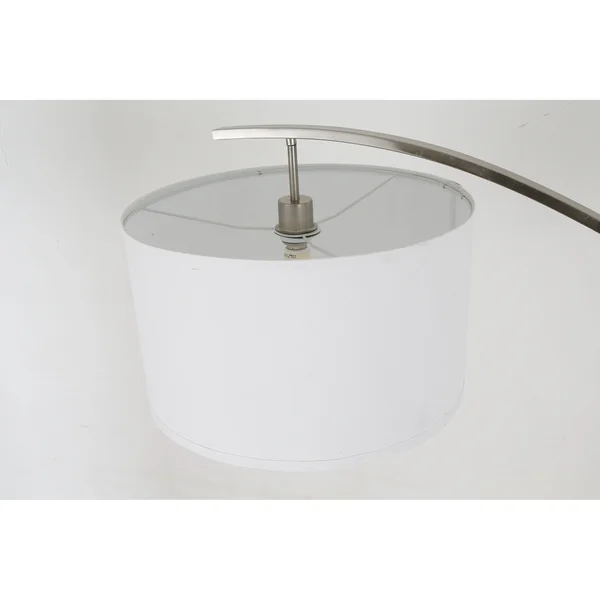 Q-Max Arched Floor Lamp with White Drum Shade - Black Wood Pole, and Metal Base