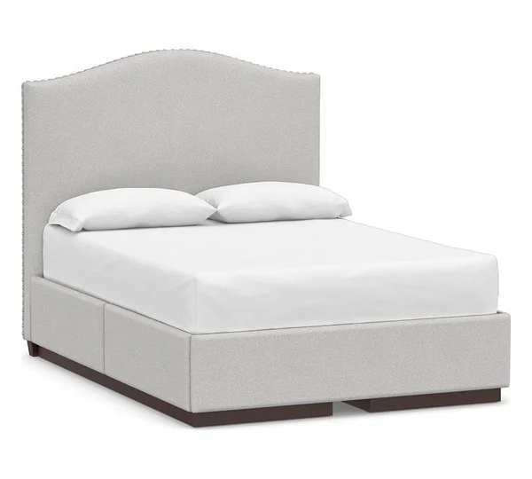 Raleigh Curved Upholstered Tall Headboard with Pewter Nailheads - Full, Park Weave Ash