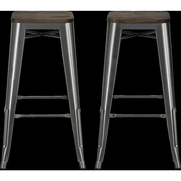 Dorel Home Products Fusion Metal Backless Bar Stools with Wood Seat - Gun Metal - 2 count