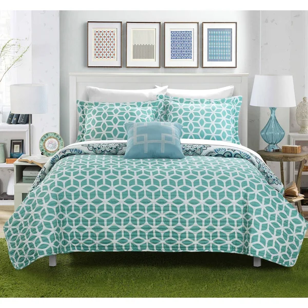 Chic Home Miranda 8 Piece Reversible Quilt Set - Size: King, Green