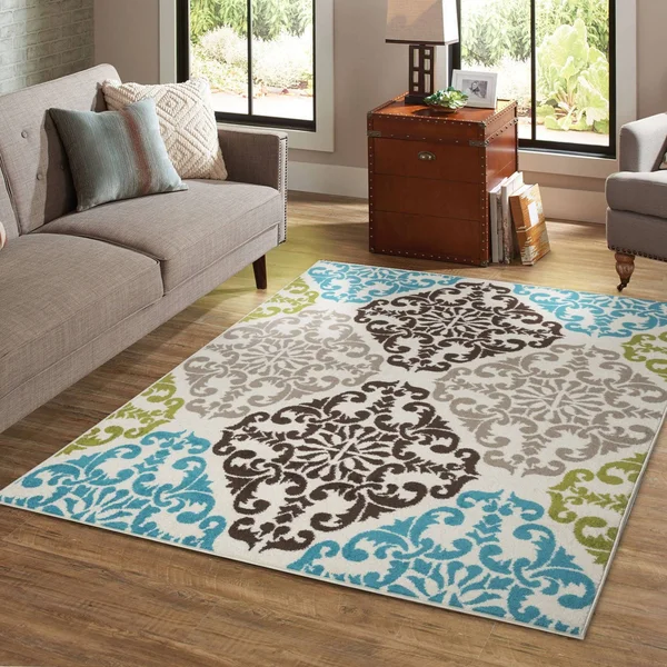 MDA Home Mythos Blue/Brown Medallion Polypropylene Area Rug - 8&1x22 x 10&5x22
