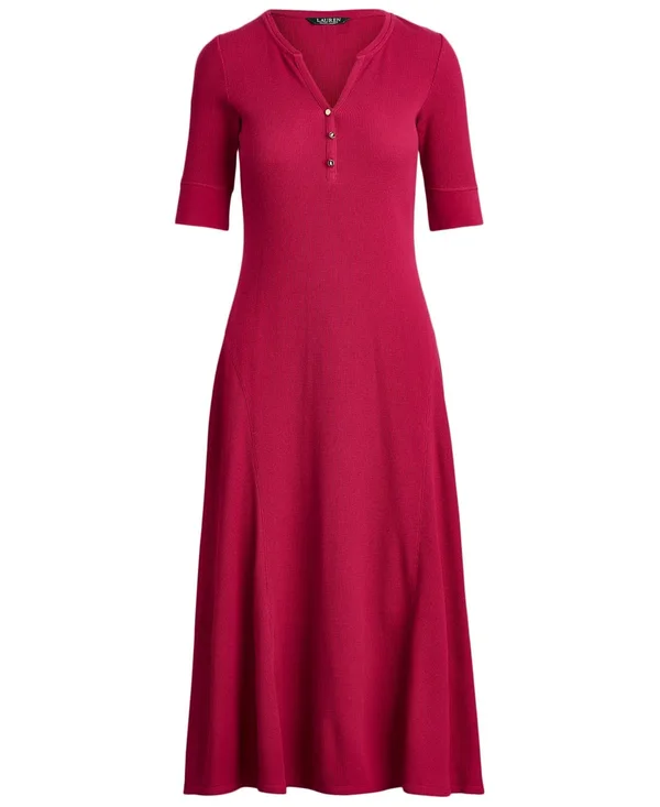 Lauren Ralph Lauren Waffle-Knit Cotton Fit & Flare Dress - Polo Black
