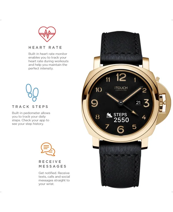 iTouch Connected Men's Leather Strap Watch - Size: Large