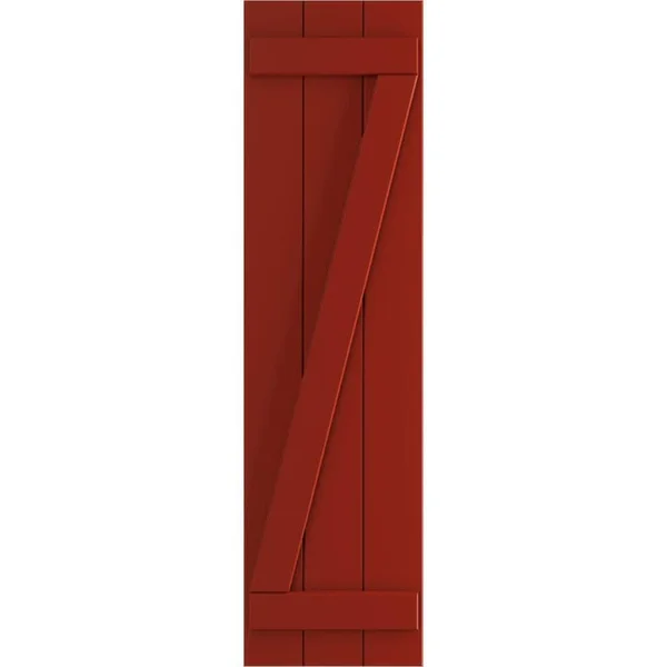 Ekena Millwork 16-1/8x22 x 69x22 True Fit PVC Three Board Joined Board and Batten Shutters w/Z-Bar, Fire Red (Per Pair)