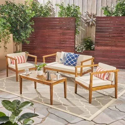 Grunewald 4 Piece Sofa Seating Group with Cushions Bay Isle Home Frame Finish: Teak, Cushion Color: Dark Teal