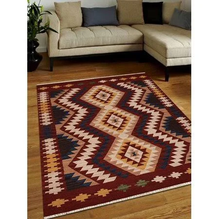 Rugsotic Carpets Hand Woven Flat Weave Kilim Woolen 5&x8& Area Rug Contemporary Multi D00138
