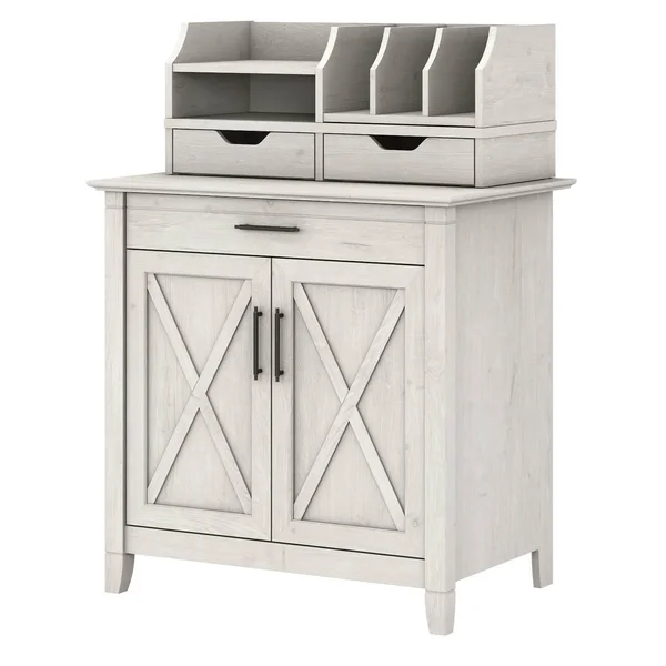 Bush Furniture Key West Secretary Desk with Storage and Desktop Organizers, Dark Gray Hickory