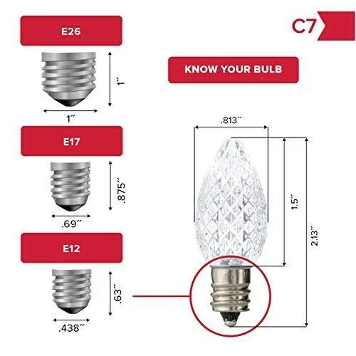 Holiday Lighting Outlet Faceted C7 Christmas Lights, Sun Warm White LED Light