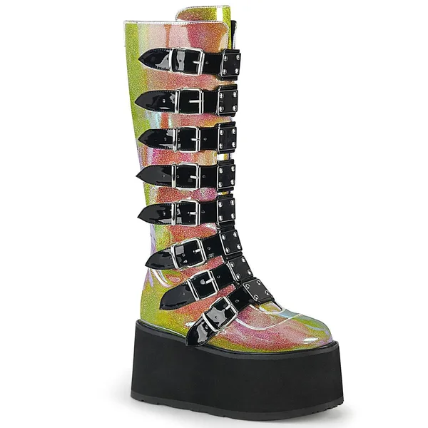 Demonia Women's Damned 318 Knee-High Platform Buckle Boot - Size: 8, Black Velvet