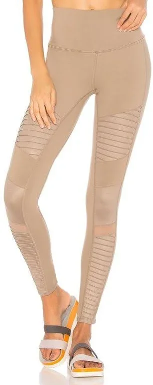 Alo Yoga High Waist Moto Yoga Leggings - Gravel/Gravel Glossy - Xs