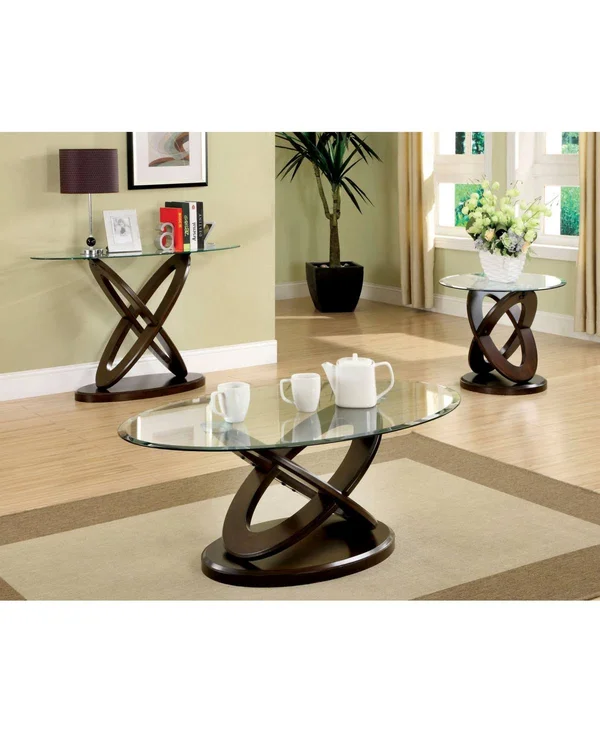 Furniture of America Darbunic Glass Top End Table - Dark Brown