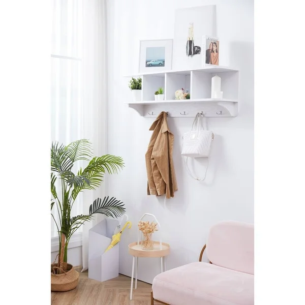 Vanity Art Entryway 5 Brown Hook Wall Mounted Coat Rack with Storage Hanging Shelf Entryway Organizer We-6706-bw - Men's, Size: L