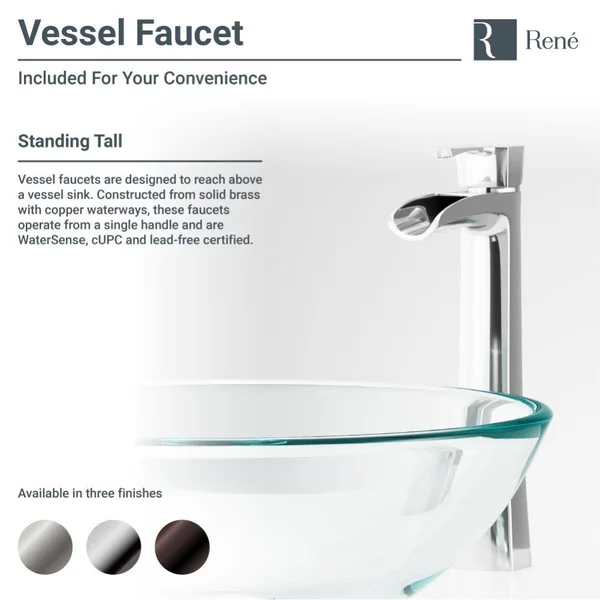 Rene R5-5025-R9-7007 16-5/8x22 Glass Vessel Bathroom Sink with Vessel Faucet Sink Beach Sand - Chrome