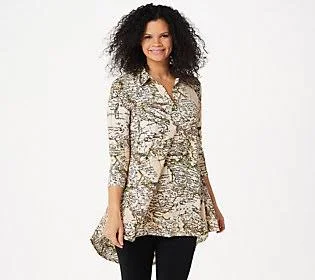 Attitudes by Renee Como Jersey Printed CollaredTunic, Size 3X, Map