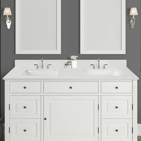 Home Decorators Collection 61 in. W x 22 in. D x 0.75 in. H Quartz Vanity Top in Carrara White with White Basin