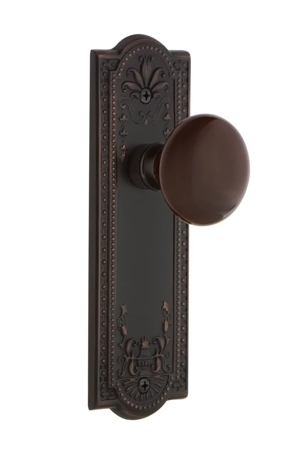 Nostalgic Warehouse 700566 Meadows Plate Single Dummy Brown Porcelain Door Knob, Timeless Bronze