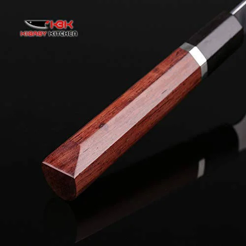 KBK Gyutou Knife Forged SUS304 Stainless Steel Blade and Hard Alloy Edge 63 HRC Super Sharp with Ebony Wooden Handle Comfort Hol