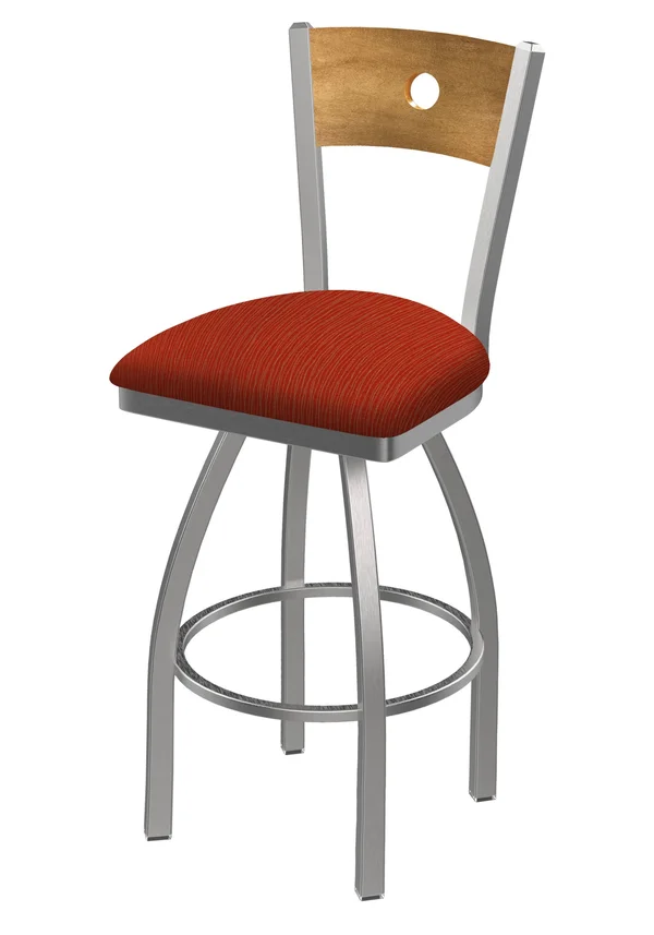 830 Voltaire 25 inch Swivel Counter Stool with Stainless Finish - Medium BACK, and Graph Poppy Seat