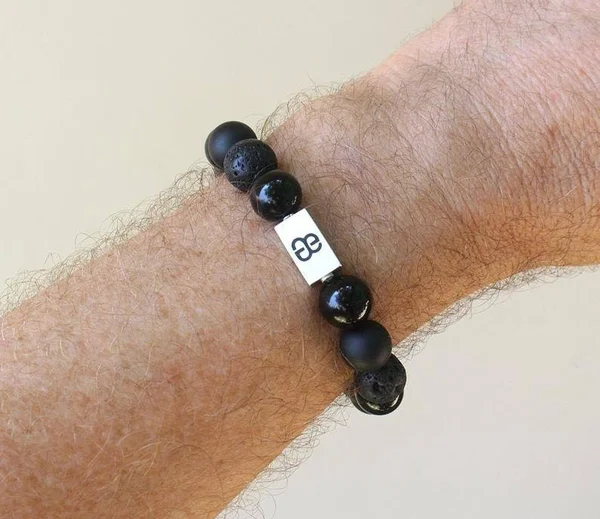 Onyx - Lava Stone, and Obsidian Bracelet, Men's Black Bracelet, Black Onyx Bracelet, Lava Stone Bracelet, Black and Silver Bracel