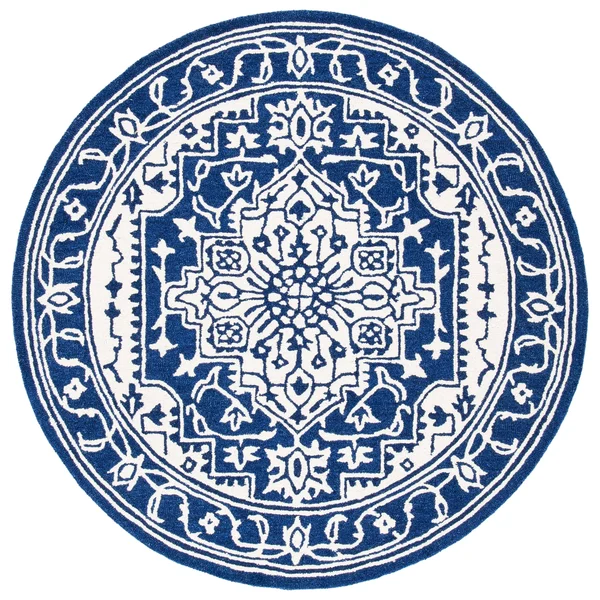 Safavieh Micro-Loop Rug Collection MLP648N - Navy - Ivory - 5' x 5' Square