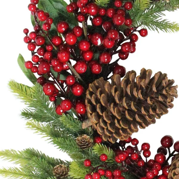 Northlight 22x22 Artificial Pine Cone Red Berry and Pine Sprig Christmas Wreath - Unlit