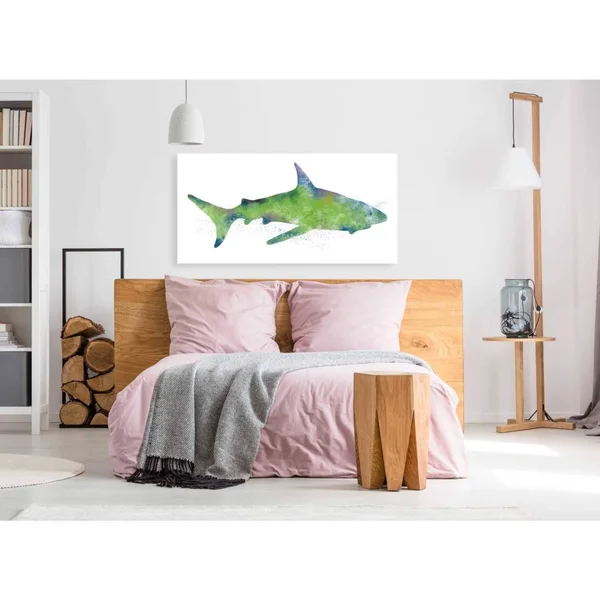 'Watercolor Shark II' by Linda Woods - Canvas Wall Art 24 x 12