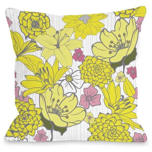 Oriental Flowers Indoor Throw Pillow by OneBellaCasa, Blue, 20 inchx20 inch