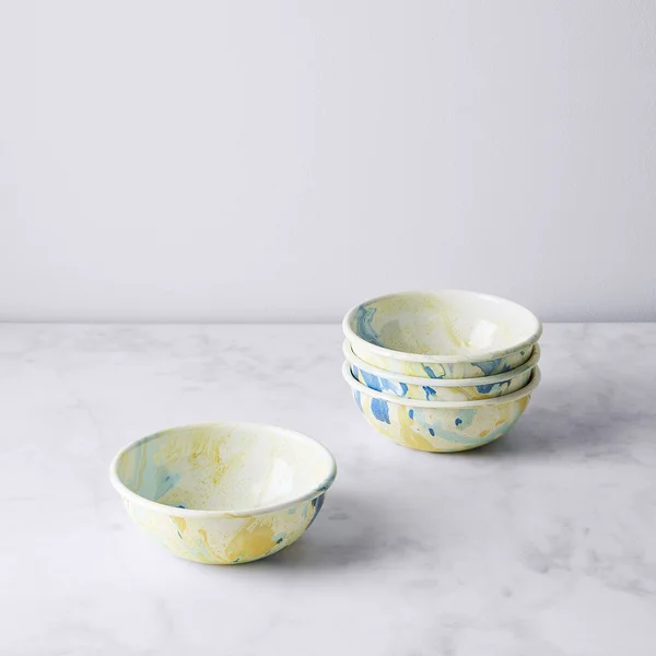 Crow Canyon Home Multi-Color Enamel Dinnerware - Bowls (Set of 4) - Yellow Swirl