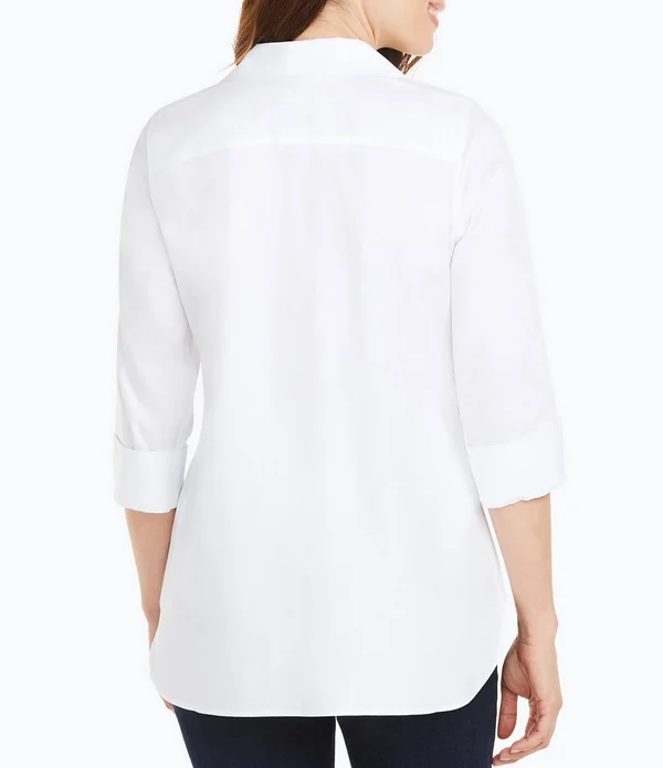 Foxcroft Pandora Solid Non-Iron Pinpoint Oxford Button Front Wing Collar Neck 34 Sleeve Tunic - Womens, 16, Autumn Ivy