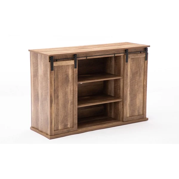 Saltoro Sherpi Rustic Media Cabinet with Barn Door and Open Storage, Natural
