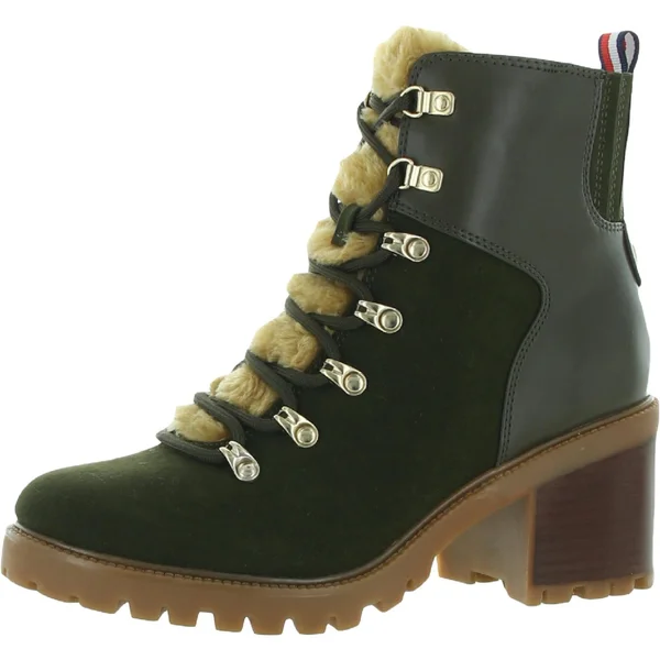Tommy Hilfiger Lamere Womens Suede Almond Toe Booties, Medium Green