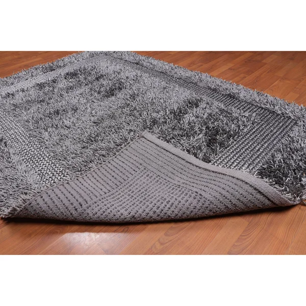 Hand Made Shag Silver Grey, Shag Polyster Modern & Contemporary Oriental Area Rug (5x7) - 5& x 7&6x22
