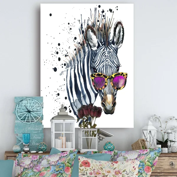 Design Art Animal &Funny Zebra Watercolor& Painting, Blue