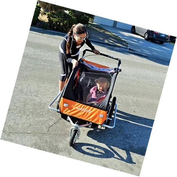 Baby Diego 2-in-1 Double Bike Trailer and Jogger Stroller in Orange