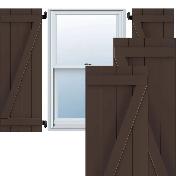 Ekena Millwork 21-1/2x22 x 51x22 True Fit PVC Four Board Joined Board and Batten Shutters w/Z-Bar, Raisin Brown (Per Pair)