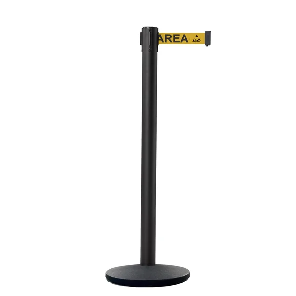 CCW Series IRBB-100 Retractable Belt Barrier Black Post, Cast Iron Base - 7.5 ft. Belt by Crowd Control Warehouse