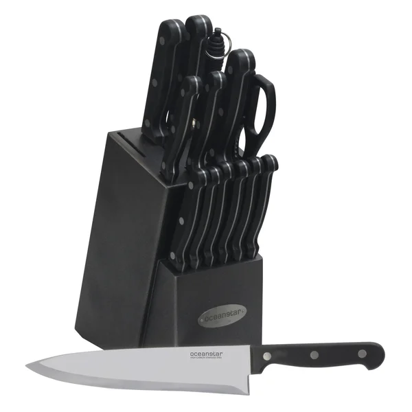 Oceanstar Contemporary 15-Piece Knife Set with Block, Elegant Black
