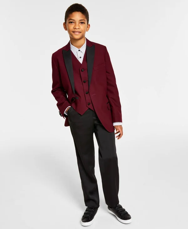 Calvin Klein Big Boys Mini Dot Jacquard Jacket - Burgundy - Size 8