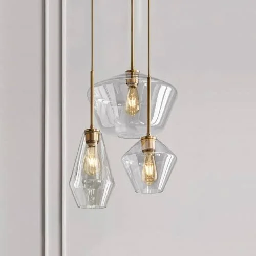 Modern Glass Pendant Geometric Glass Shade Brass for Bar Kitchen Island Restaurant Lighting