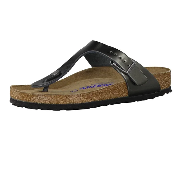 Birkenstock Gizeh Natural Leather Metallic Anthracite Thong Sandals